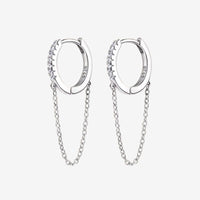 Boucle D'oreille Chaine Pendante - Argent & Moissanite