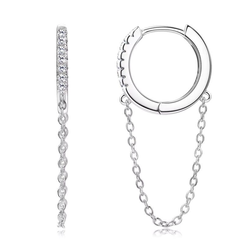 Boucle D'oreille Chaine Pendante - Argent & Moissanite