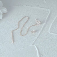 Boucle D'oreille Chaine Pendante Fleur - Argent