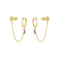 Boucle d'Oreille Chaine Soleil Et Lune Bleutée