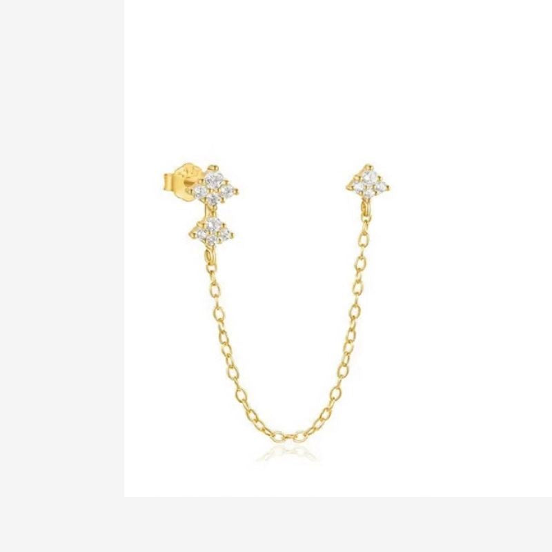 Boucle d'Oreille Chaine Trio De Losanges Dorés