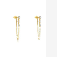 Boucle d'Oreille Chaine Trois Pierres Dorée