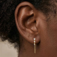 Boucle d'Oreille Chaine Trois Pierres Dorée