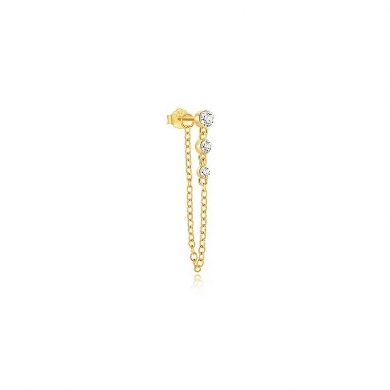 Boucle d'Oreille Chaine Trois Pierres Dorée