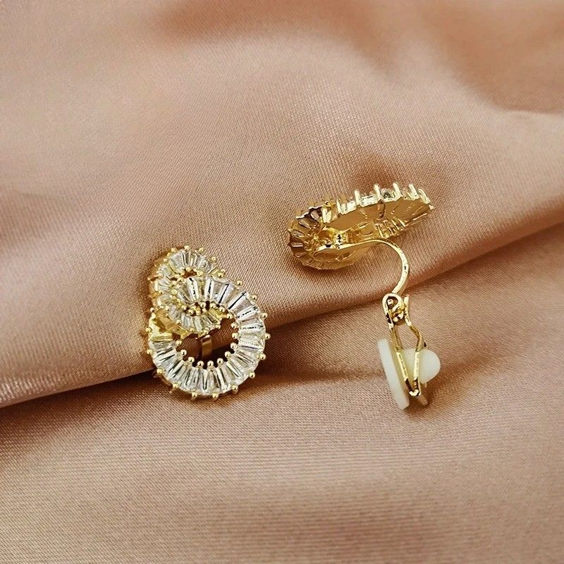 Boucle D'oreille Clip Femme Cercles Dorés Zircon
