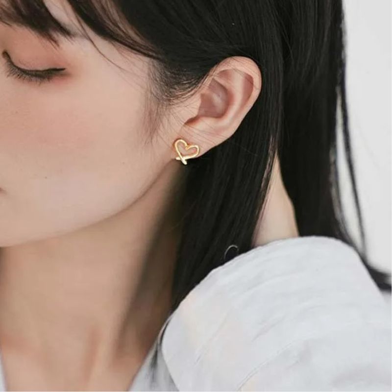 Boucle D'oreille Clip Femme Cœur Doré Minimaliste