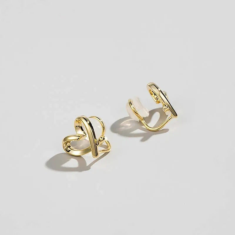 Boucle D'oreille Clip Femme Cœur Doré Minimaliste
