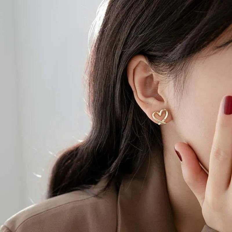 Boucle D'oreille Clip Femme Cœur Doré Minimaliste