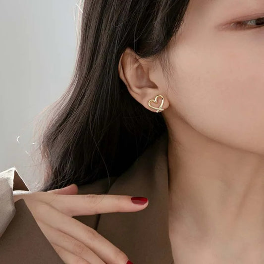 Boucle D'oreille Clip Femme Cœur Doré Minimaliste