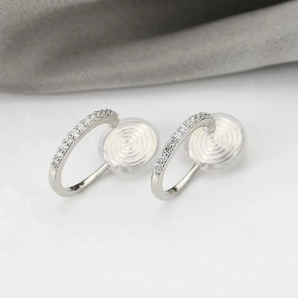 Boucle D'oreille Clip Femme Créole Argentée Strass Image