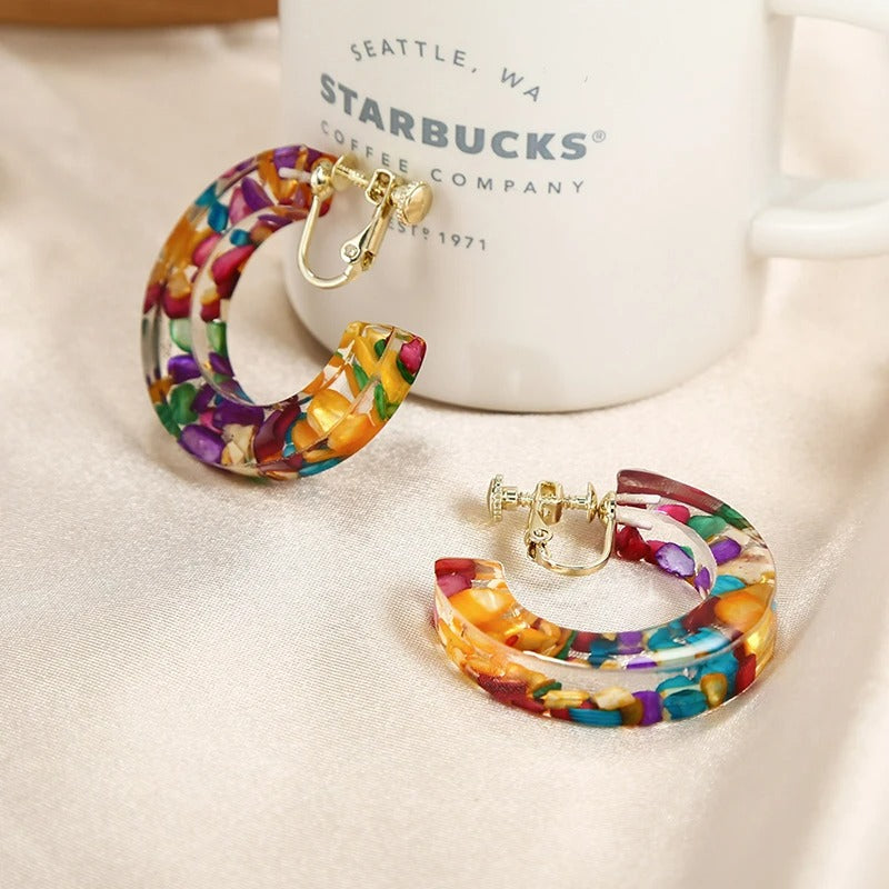 Boucle D'oreille Clip Femme Créole Colorée