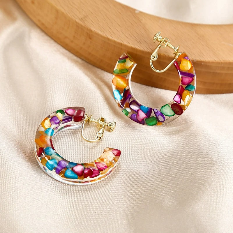 Boucle D'oreille Clip Femme Créole Colorée