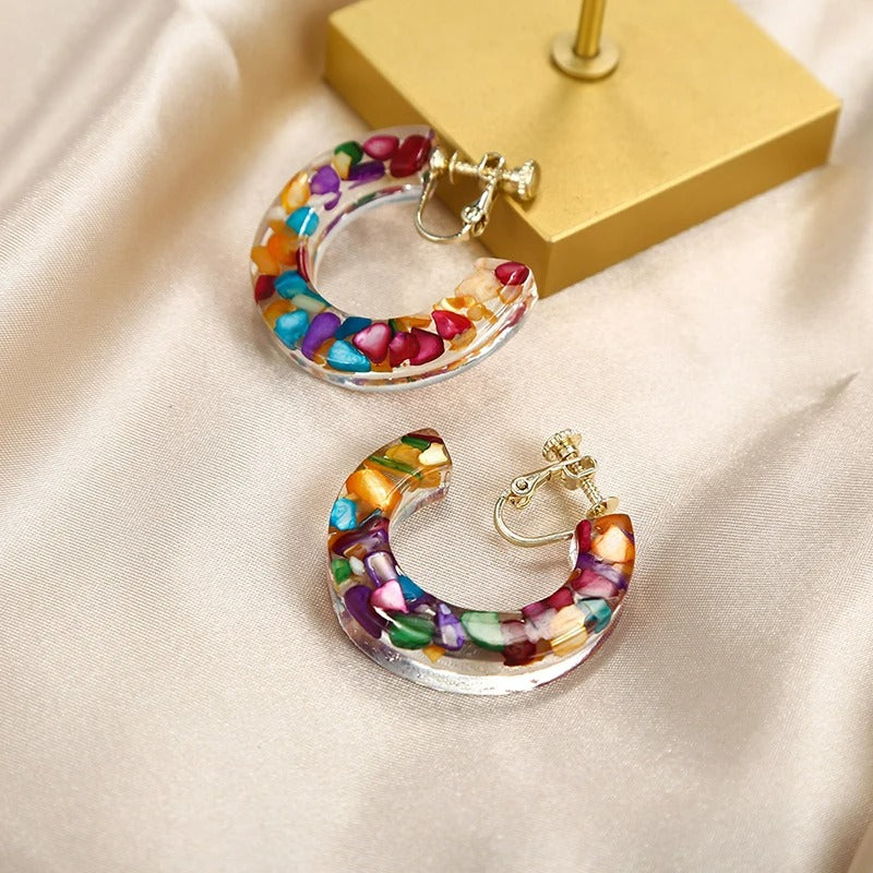 Boucle D'oreille Clip Femme Créole Colorée