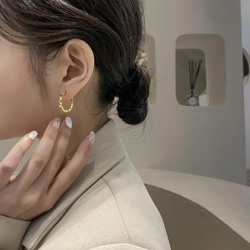 Boucle D'oreille Clip Femme Créole Dorée Perlée