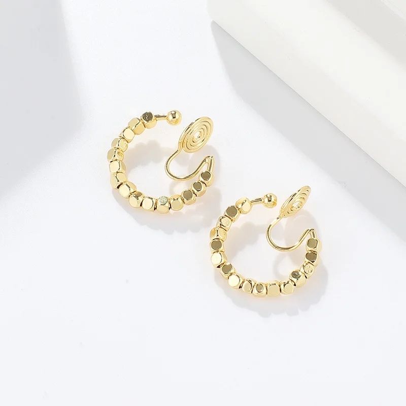 Boucle D'oreille Clip Femme Créole Dorée Perlée