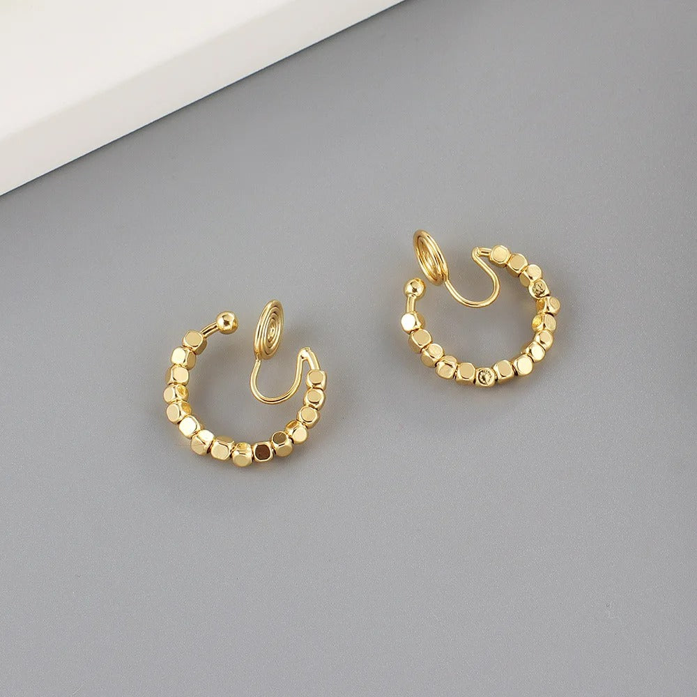 Boucle D'oreille Clip Femme Créole Dorée Perlée