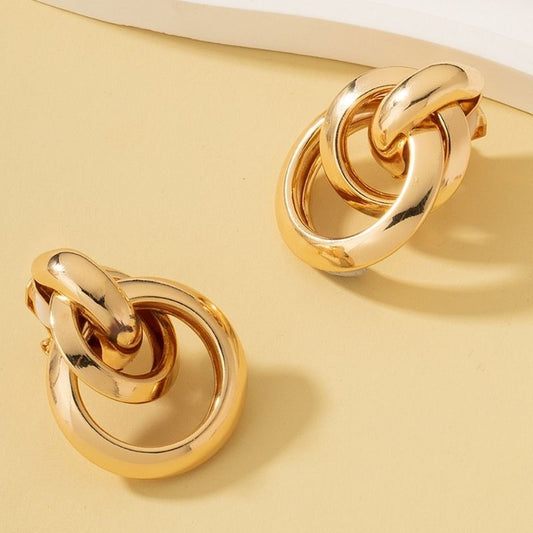 Boucle D'oreille Clip Femme Doré Graphique