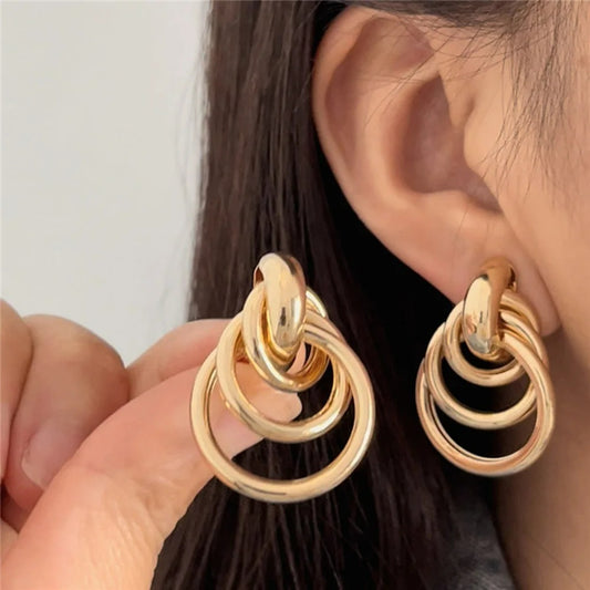 Boucle D'oreille Clip Femme Doré Graphique
