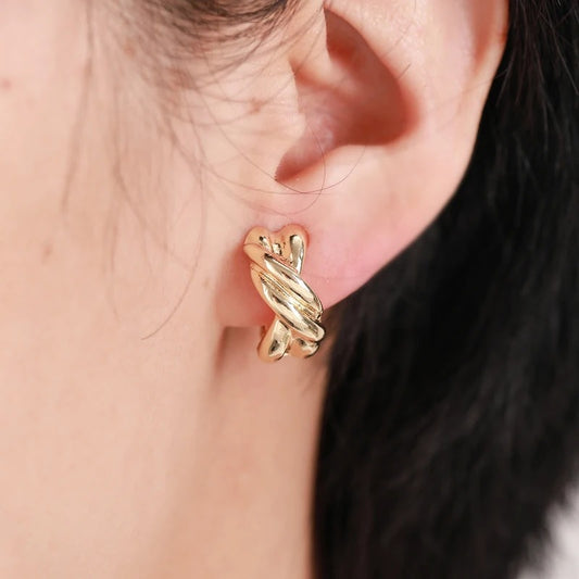 Boucle D'oreille Clip Femme Dorée Tressée Vintage