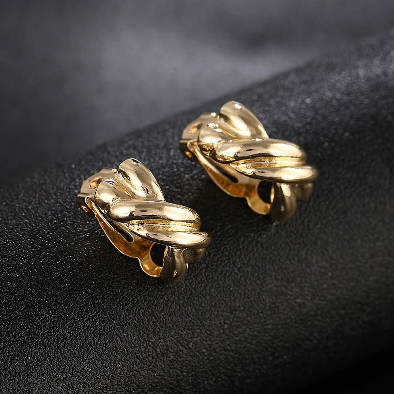 Boucle D'oreille Clip Femme Dorée Tressée Vintage
