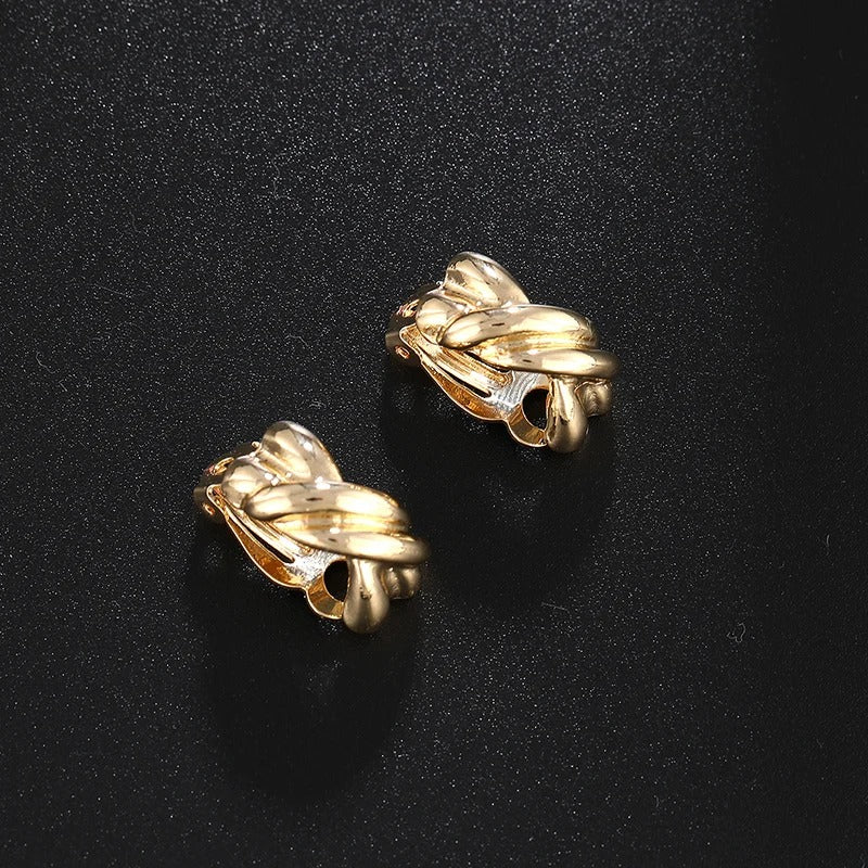 Boucle D'oreille Clip Femme Dorée Tressée Vintage