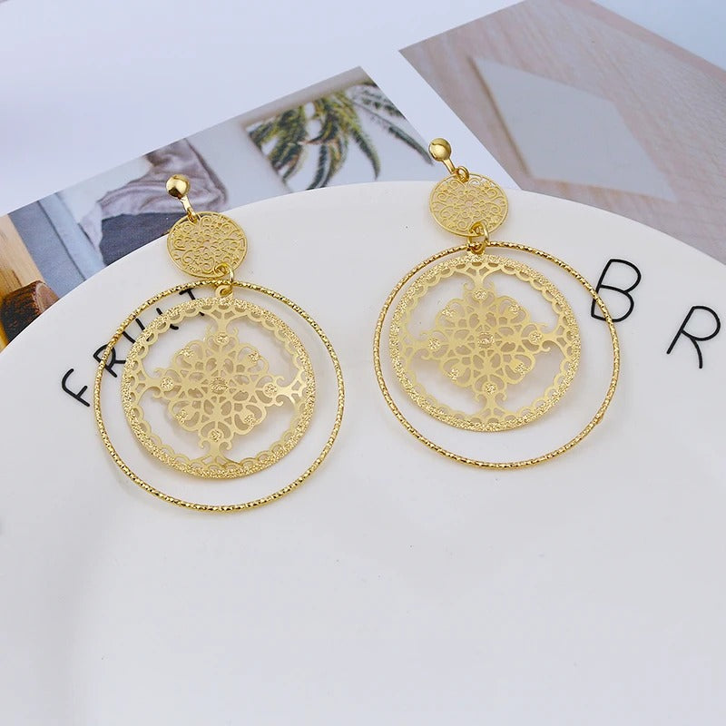 Boucle D'oreille Clip Femme Ajourée Élégance Orientale Image