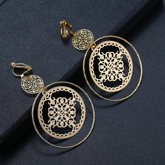 Boucle D'oreille Clip Femme Ajourée Élégance Orientale