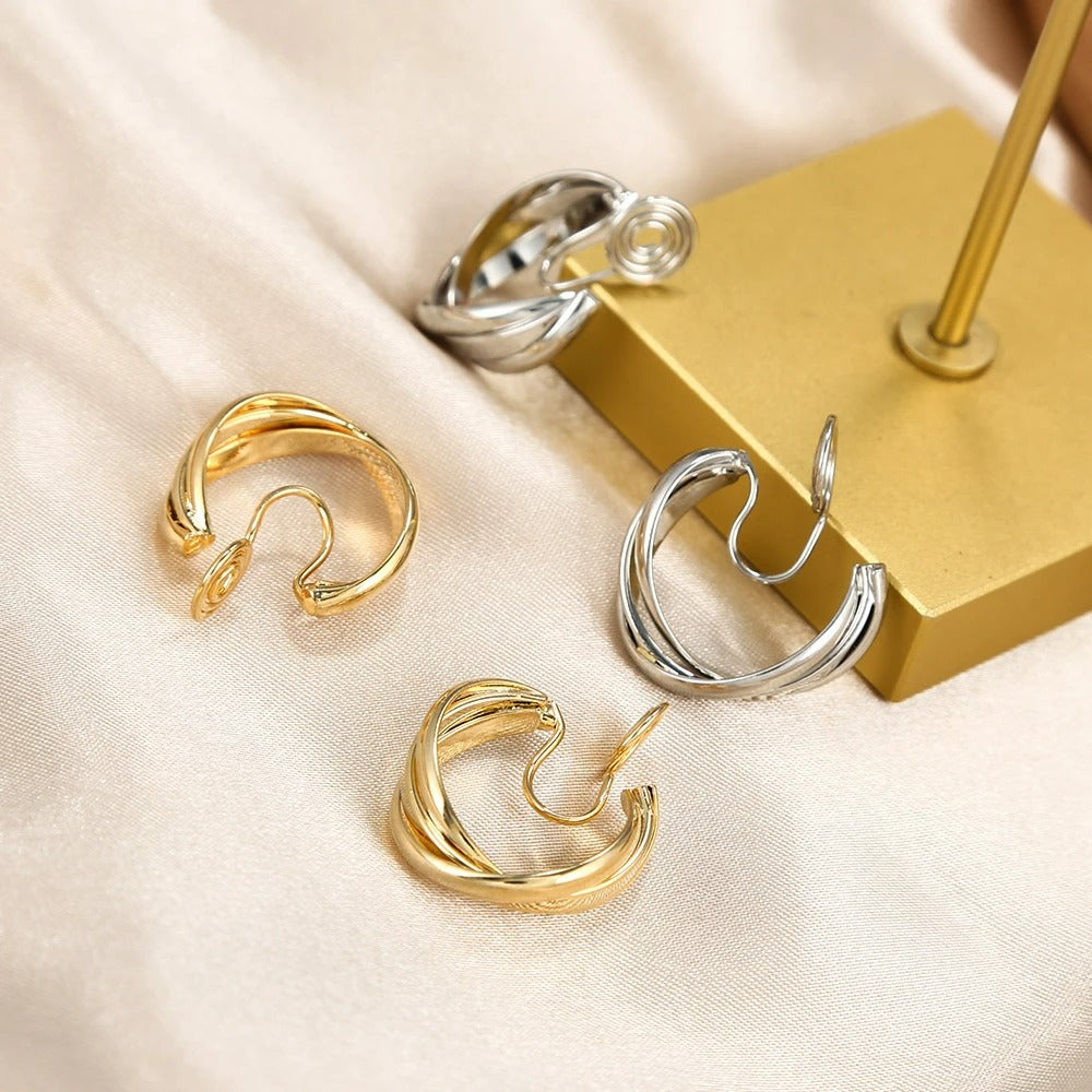 Boucle D'Oreille Clip Femme Élégance Torsadée