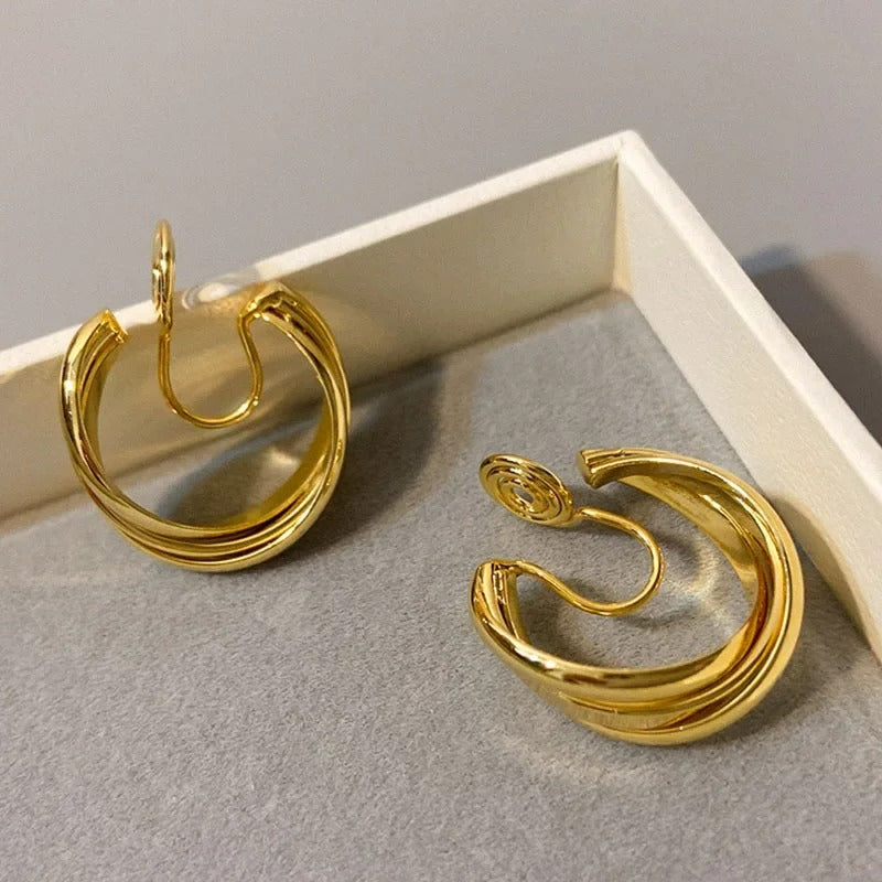 Boucle D'Oreille Clip Femme Élégance Torsadée