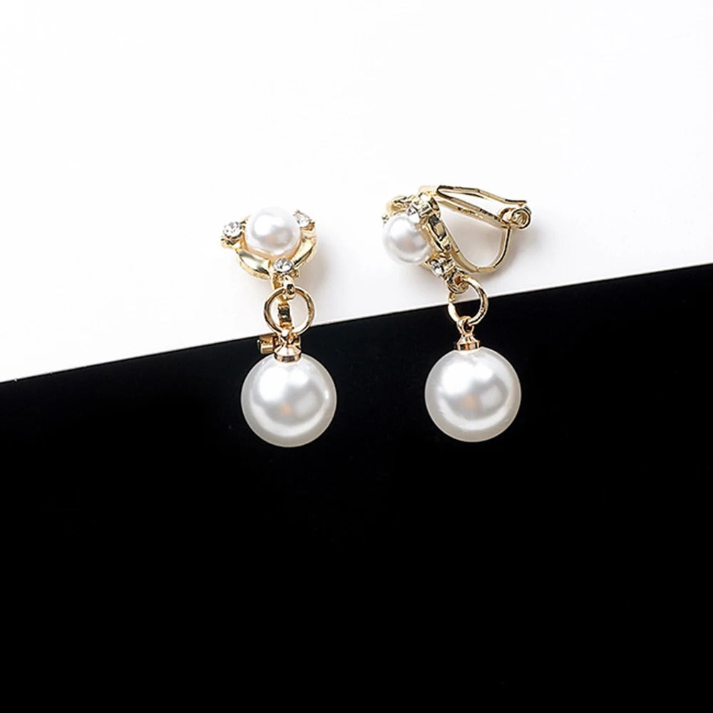 Boucle D'oreille Clip Femme Élégante Perle Blanche