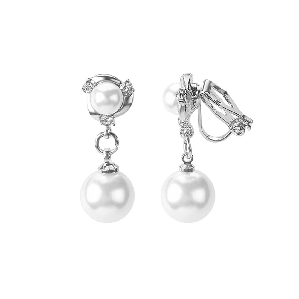 Boucle D'oreille Clip Femme Élégante Perle Blanche