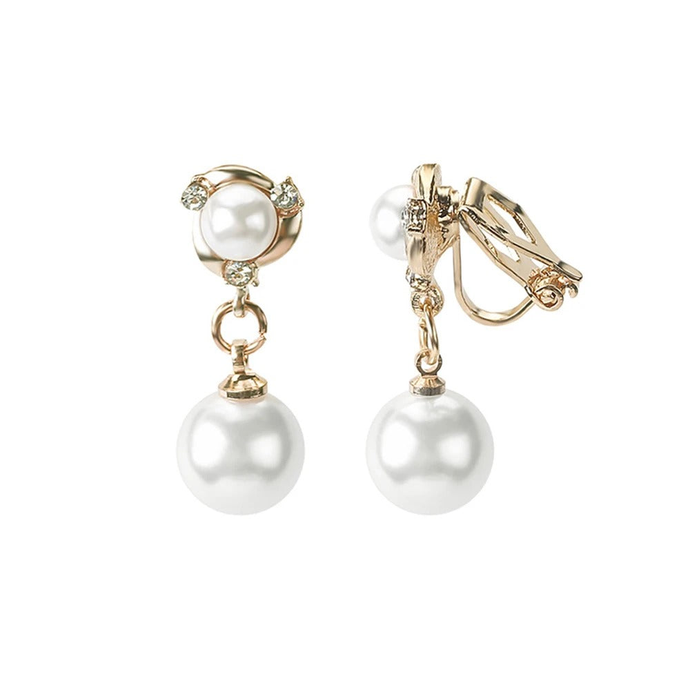 Boucle D'oreille Clip Femme Élégante Perle Blanche