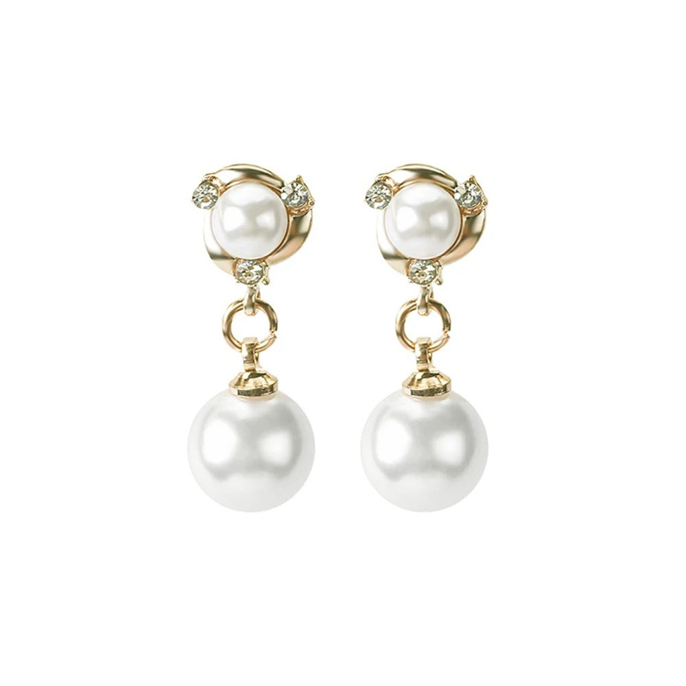 Boucle D'oreille Clip Femme Élégante Perle Blanche