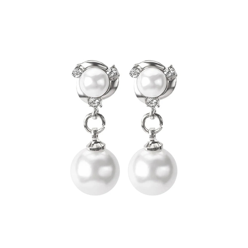 Boucle D'oreille Clip Femme Élégante Perle Blanche
