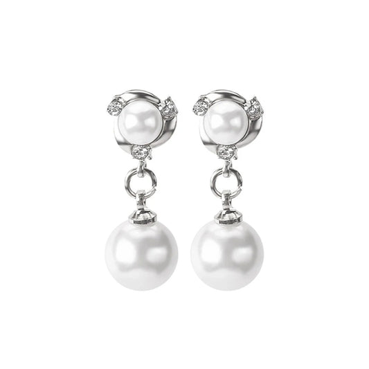 Boucle D'oreille Clip Femme Élégante Perle Blanche