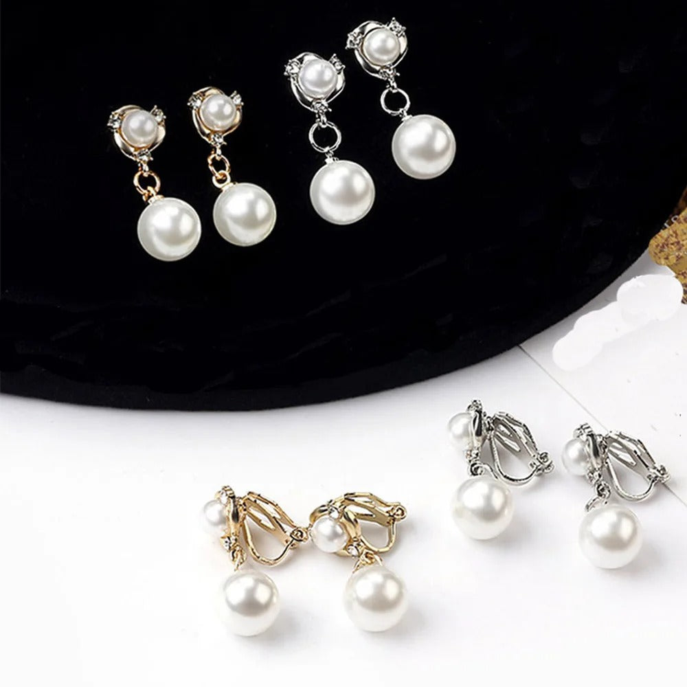 Boucle D'oreille Clip Femme Élégante Perle Blanche