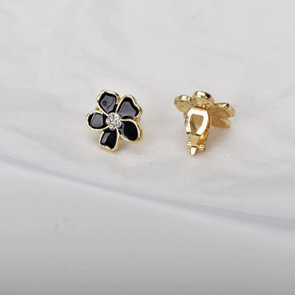 Boucle D'oreille Clip Femme Fleur Émaillée