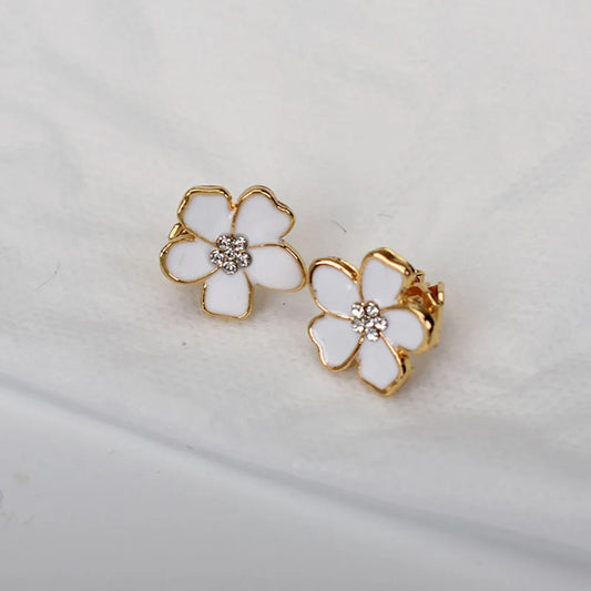 Boucle D'oreille Clip Femme Fleur Émaillée