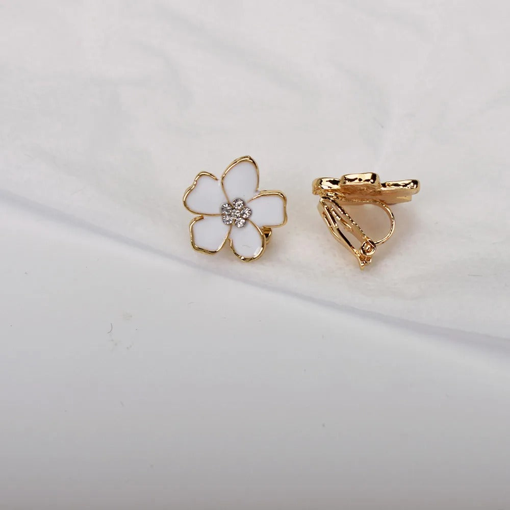 Boucle D'oreille Clip Femme Fleur Émaillée