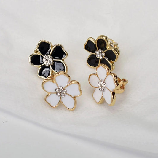 Boucle D'oreille Clip Femme Fleur Émaillée