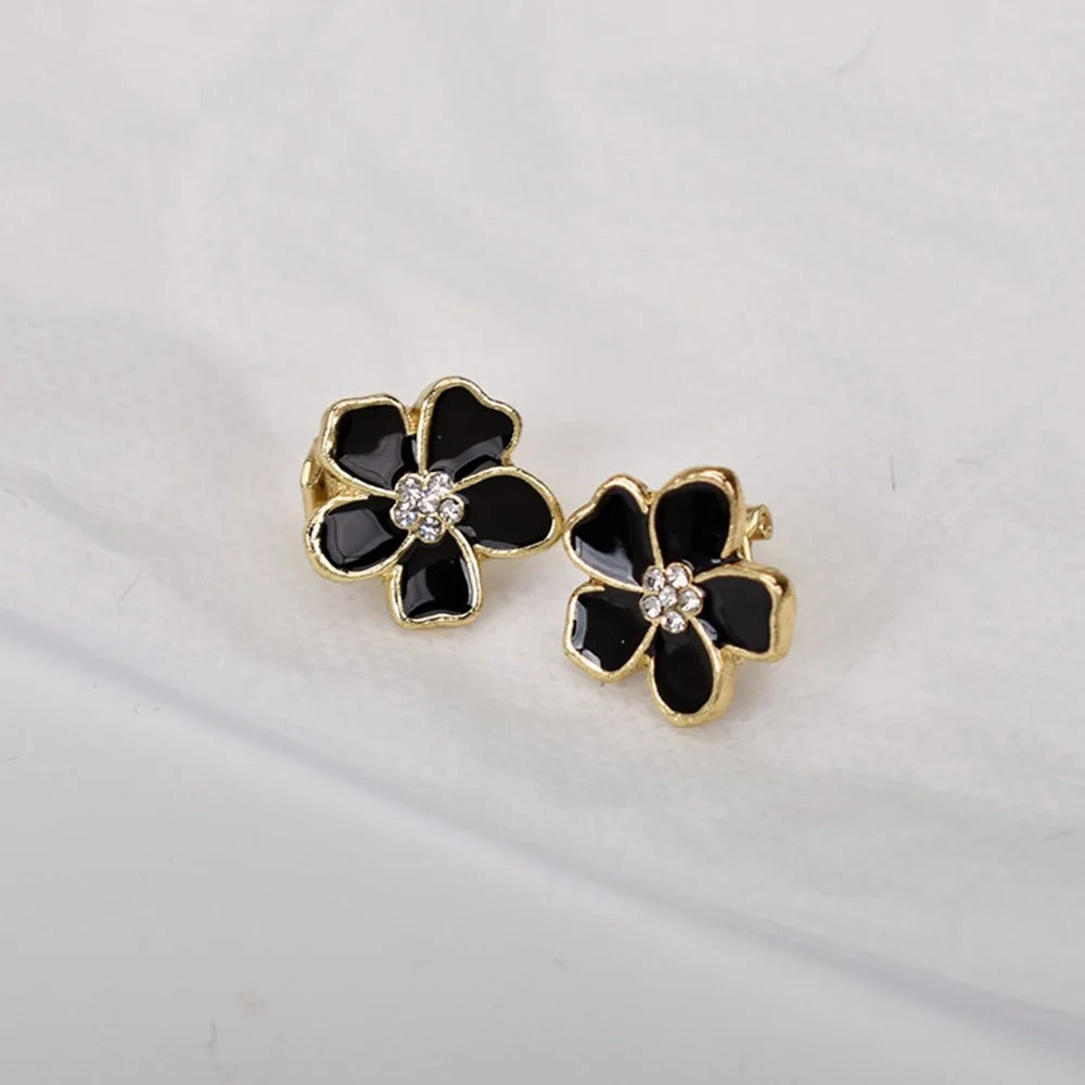 Boucle D'oreille Clip Femme Fleur Émaillée