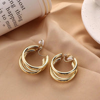 Boucle d'Oreille Clip Femme en Forme de Triple Boucle