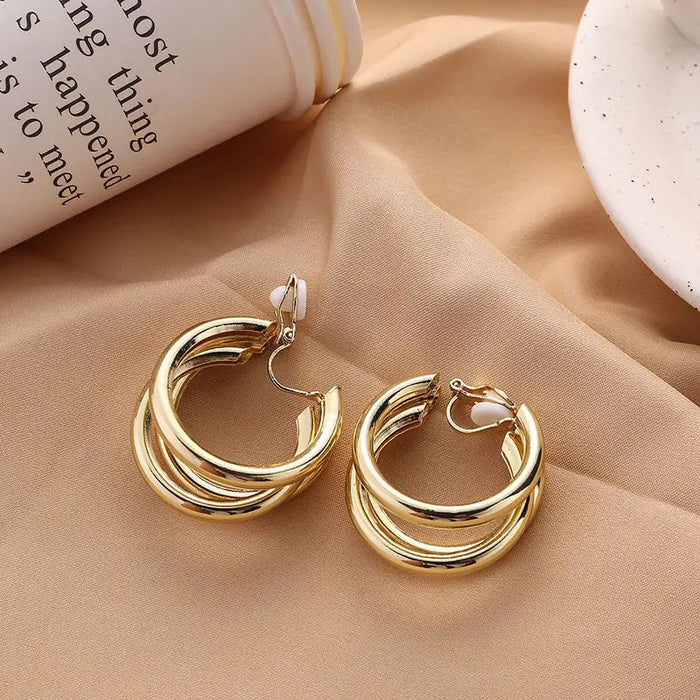 Boucle d'Oreille Clip Femme en Forme de Triple Boucle