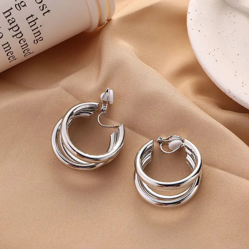 Boucle d'Oreille Clip Femme en Forme de Triple Boucle