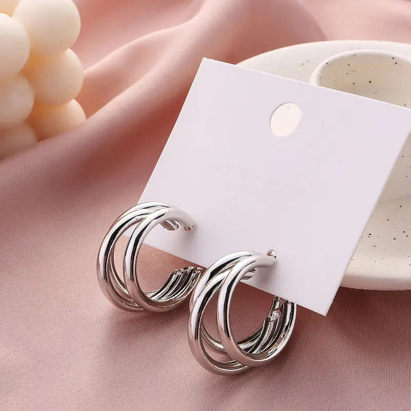 Boucle d'Oreille Clip Femme en Forme de Triple Boucle