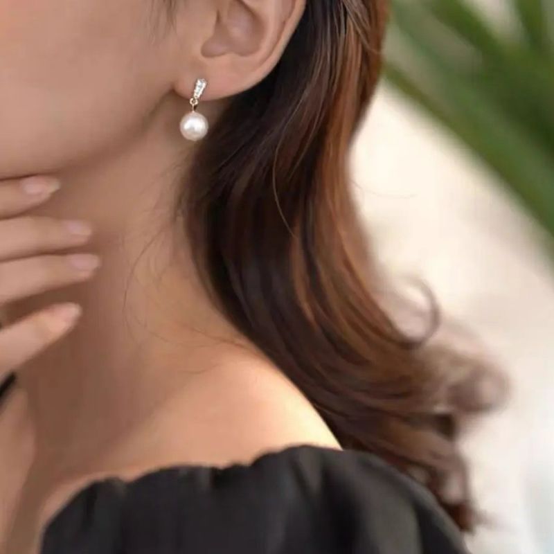 Boucle D'oreille Clip Femme Goutte Perle Blanche