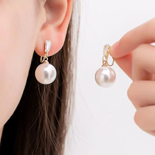 Boucle D'oreille Clip Femme Goutte Perle Blanche