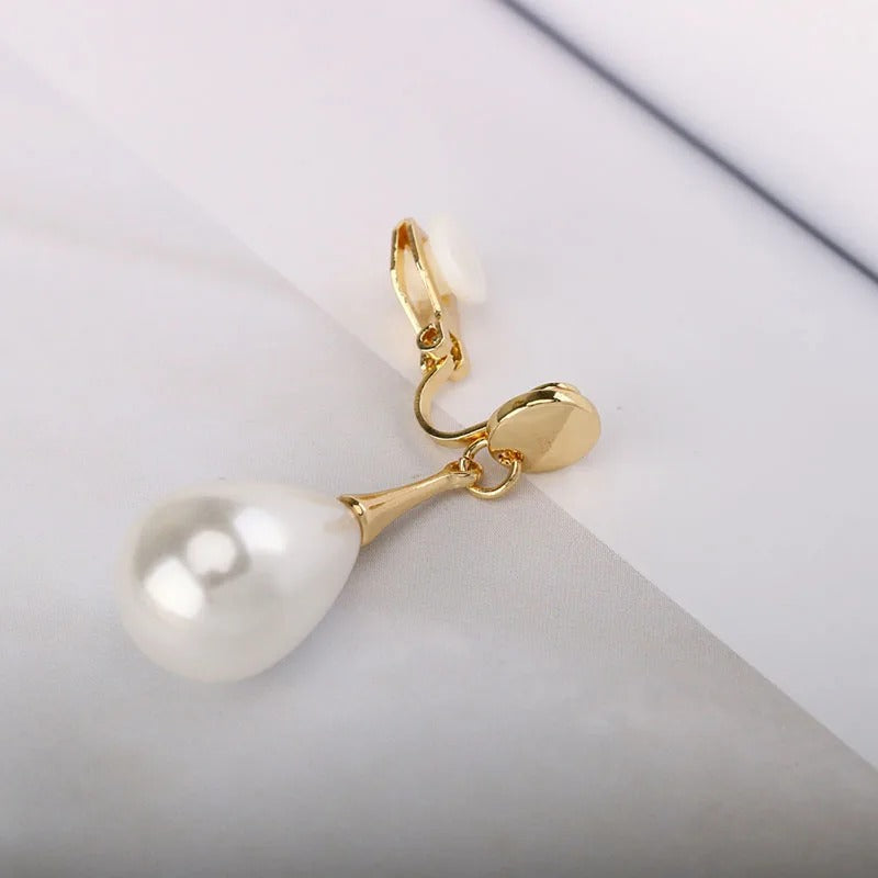 Boucle D’oreille Clip Femme Goutte Perle Élégante