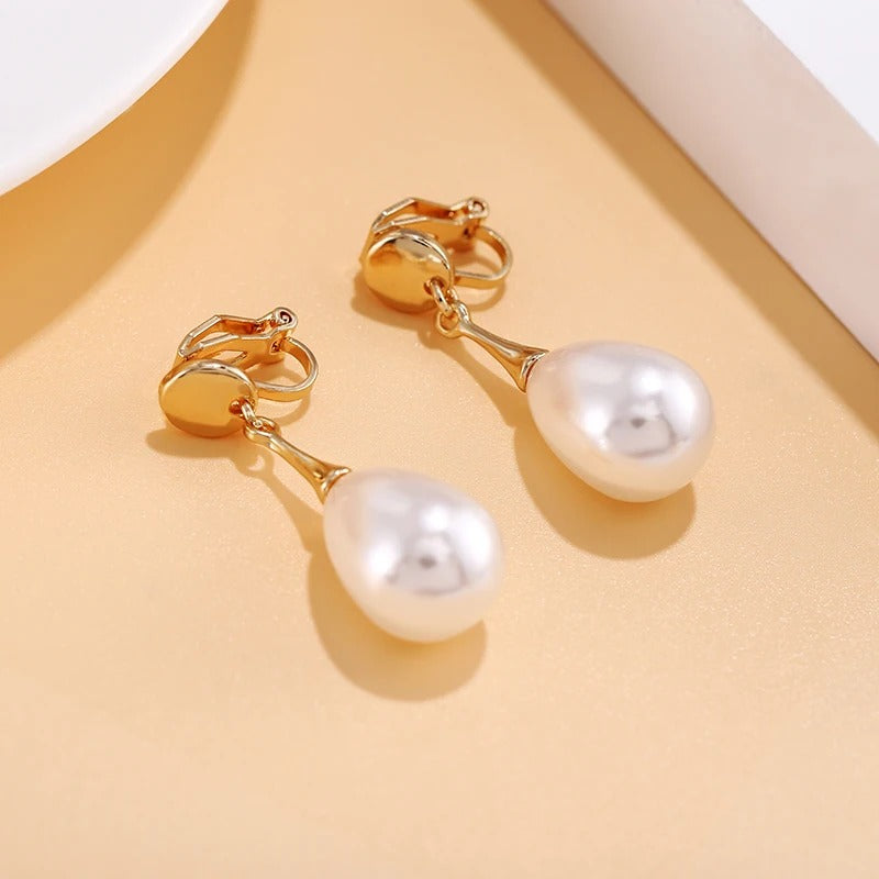 Boucle D’oreille Clip Femme Goutte Perle Élégante