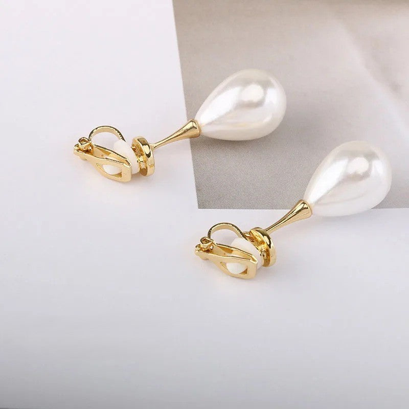 Boucle D’oreille Clip Femme Goutte Perle Élégante